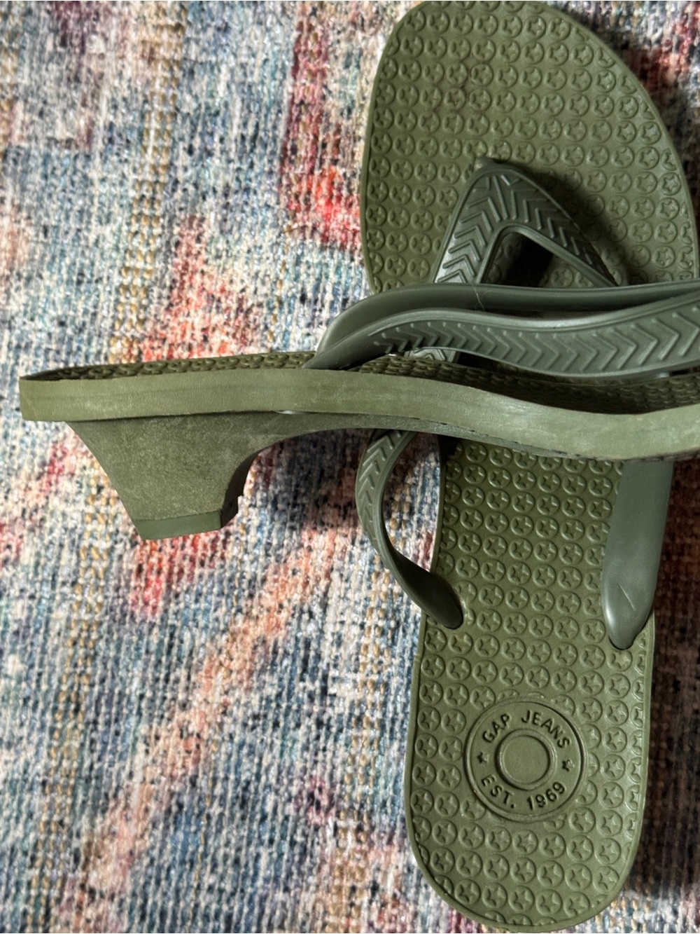 Olive Green Kitten Heel Flip-Flop Sandals